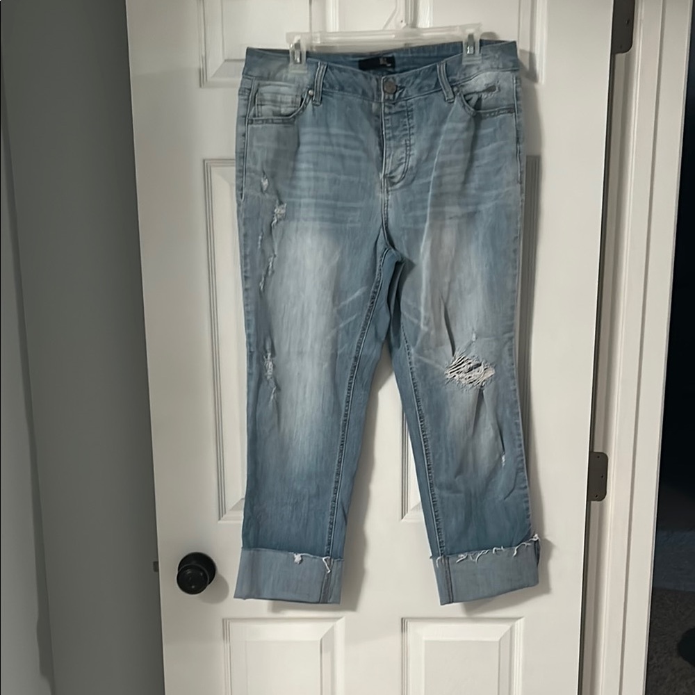 1822 Denim Light Blue Distressed Boyfriend Jeans